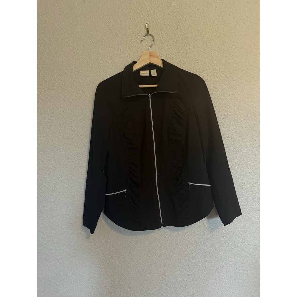 Zenergy by Chico's Active Jacket Full Zip Pockets Black Long Sleeve Size 0 Small
